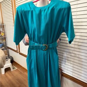 Vintage 70s/80s Teal Belted Dress